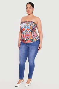 Plus Floral Print Side Ruched Tube Top