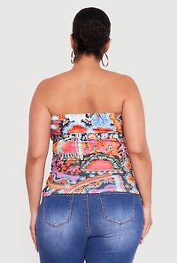 Plus Floral Print Side Ruched Tube Top