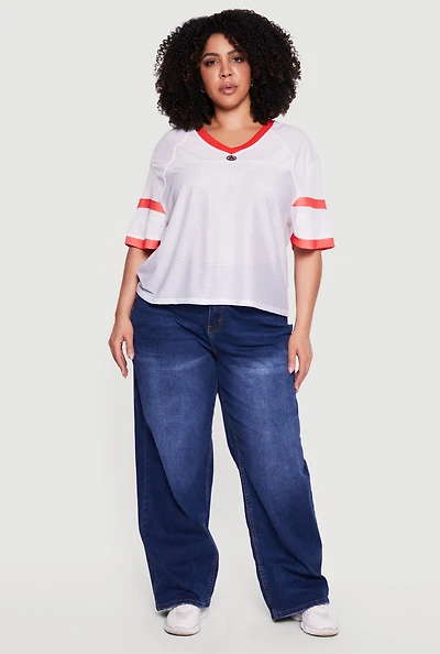 Plus Varsity Stripe Detail Short Sleeve Jersey Top