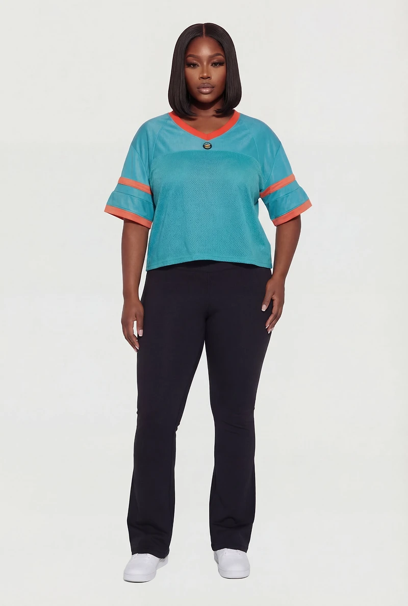Plus Varsity Stripe Detail Short Sleeve Jersey Top