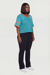 Plus Varsity Stripe Detail Short Sleeve Jersey Top