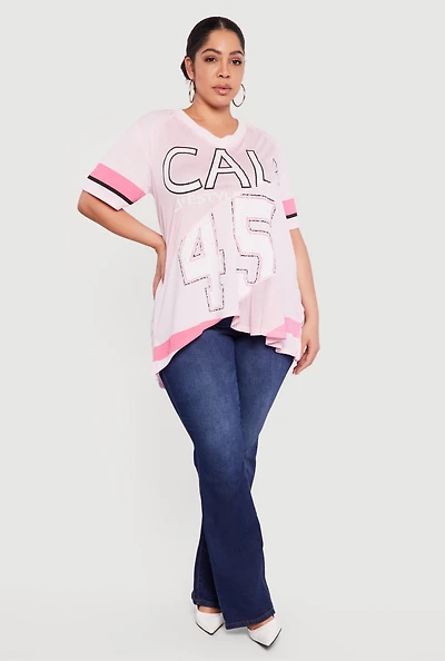 Plus Oversized Cali 45 Patchwork Graphic Mesh Jersey