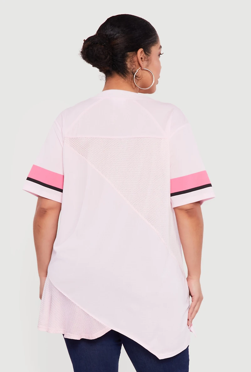 Plus Oversized Cali 45 Patchwork Graphic Mesh Jersey
