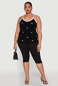 Womens Plus Bow Embroidered Lace Trim Cami,