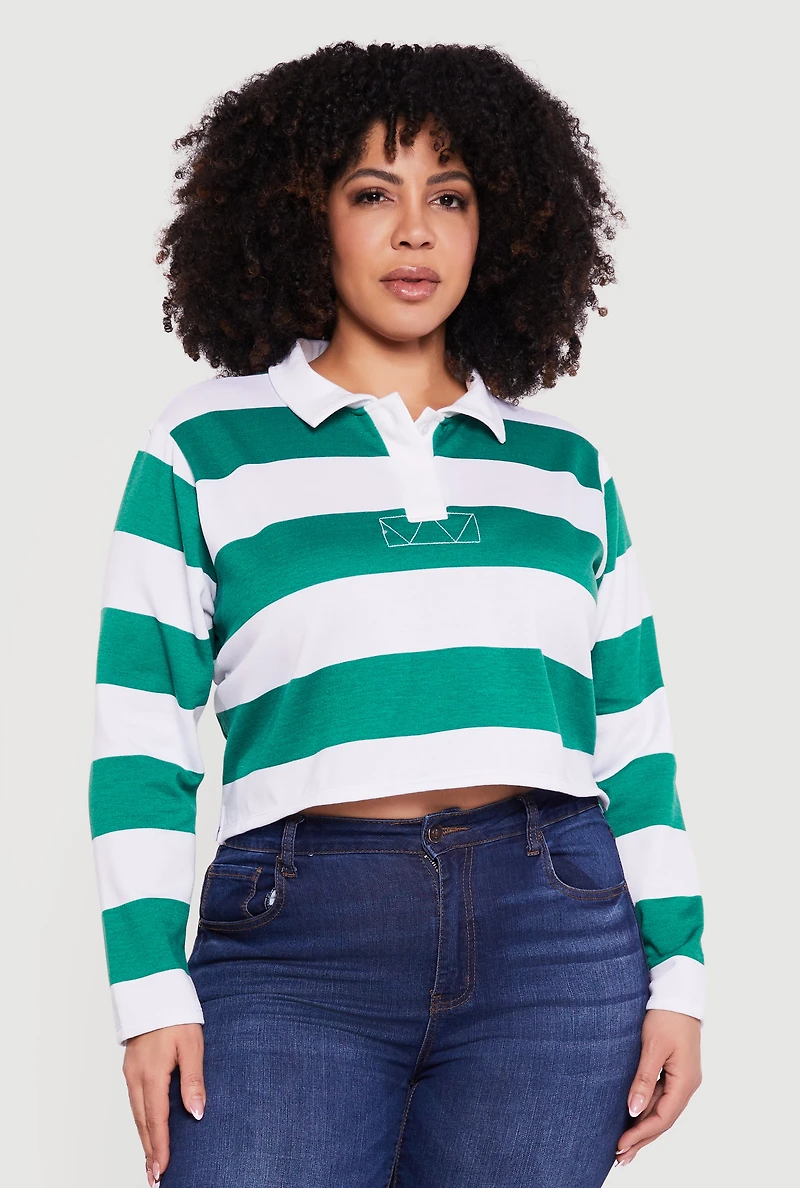 Plus Almost Famous Striped Cropped Polo Top