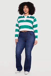 Plus Almost Famous Striped Cropped Polo Top