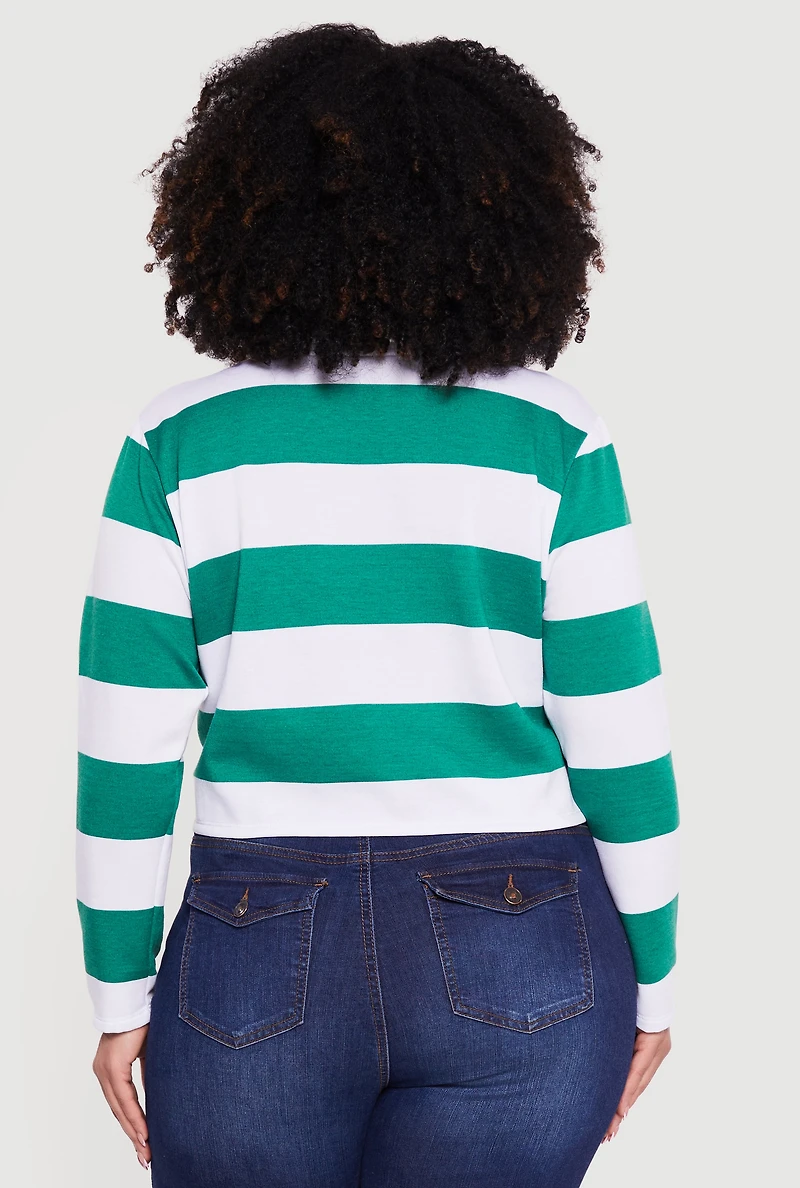 Plus Almost Famous Striped Cropped Polo Top