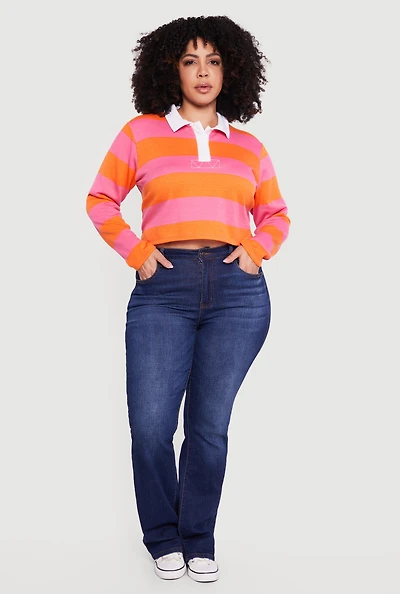 Plus Almost Famous Striped Cropped Polo Top