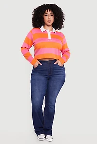 Plus Almost Famous Striped Cropped Polo Top