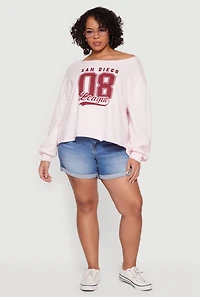 Plus Almost Famous Long Sleeve Boat Neck Graphic Top