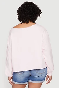 Plus Almost Famous Long Sleeve Boat Neck Graphic Top