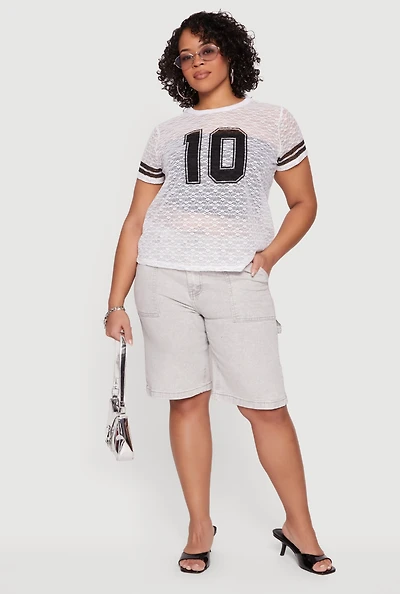 Plus Lace Graphic Football Tee