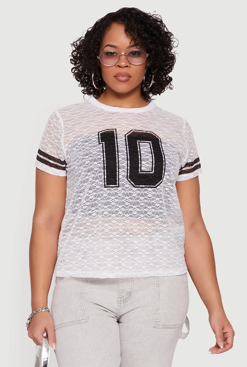 Plus Lace Graphic Football Tee