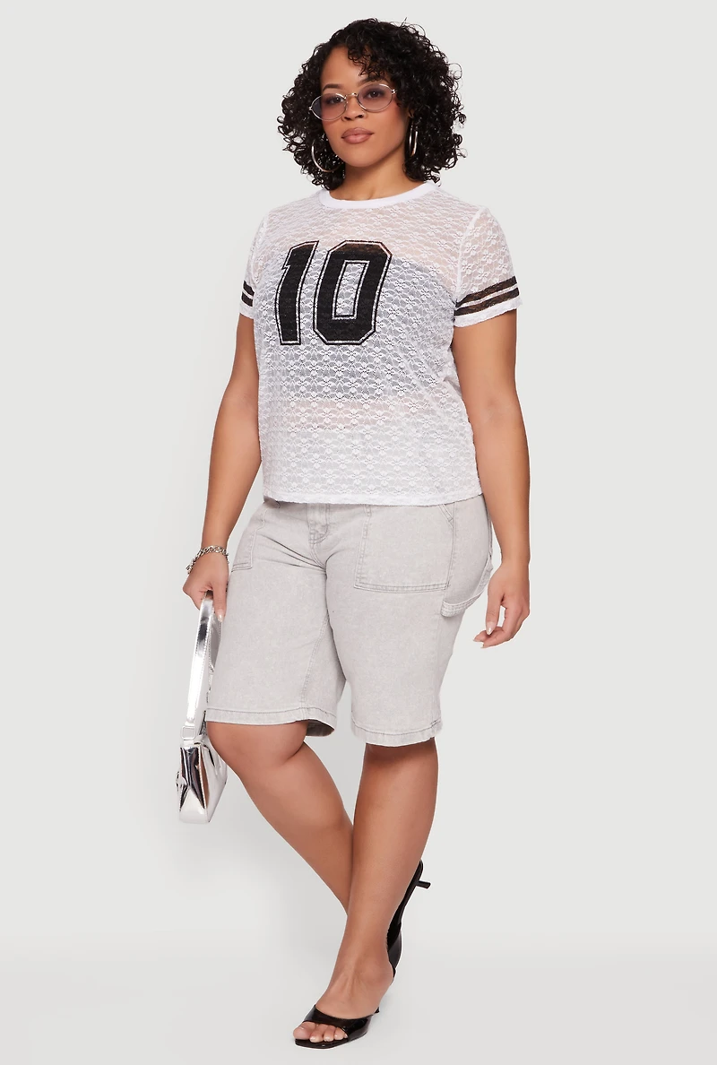 Plus Lace Graphic Football Tee
