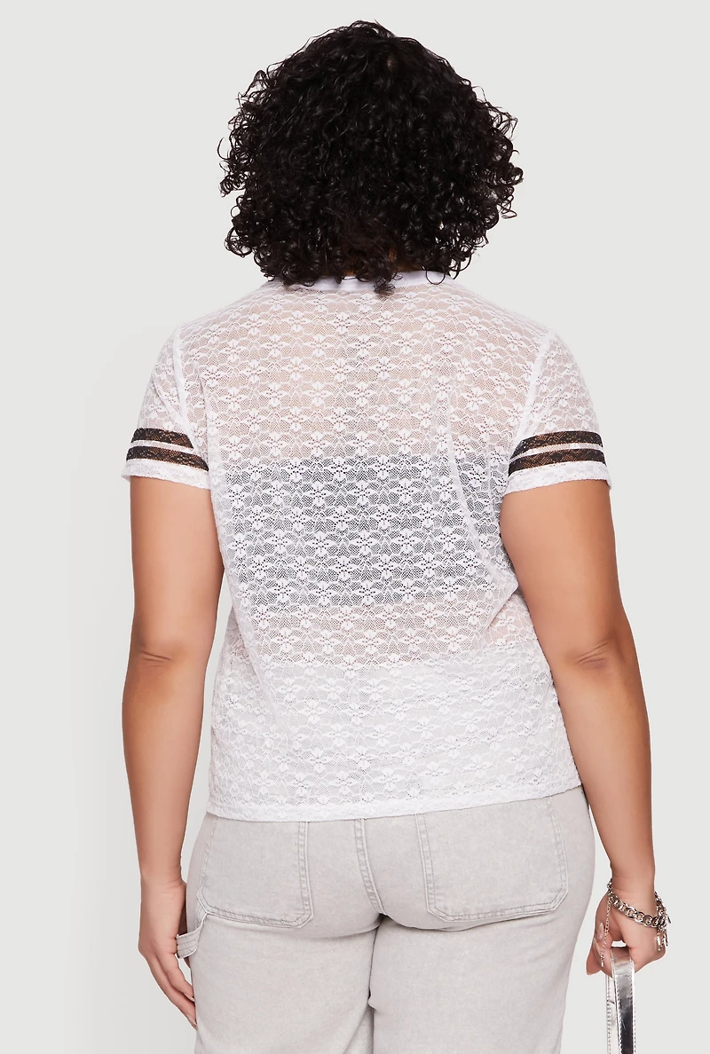 Plus Lace Graphic Football Tee