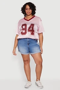 Plus Contrast Trim Bubble Hem Graphic Mesh Jersey