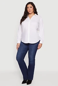 Plus Button Front Long Sleeve Shirt