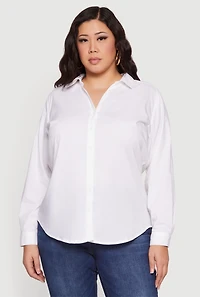 Plus Button Front Long Sleeve Shirt