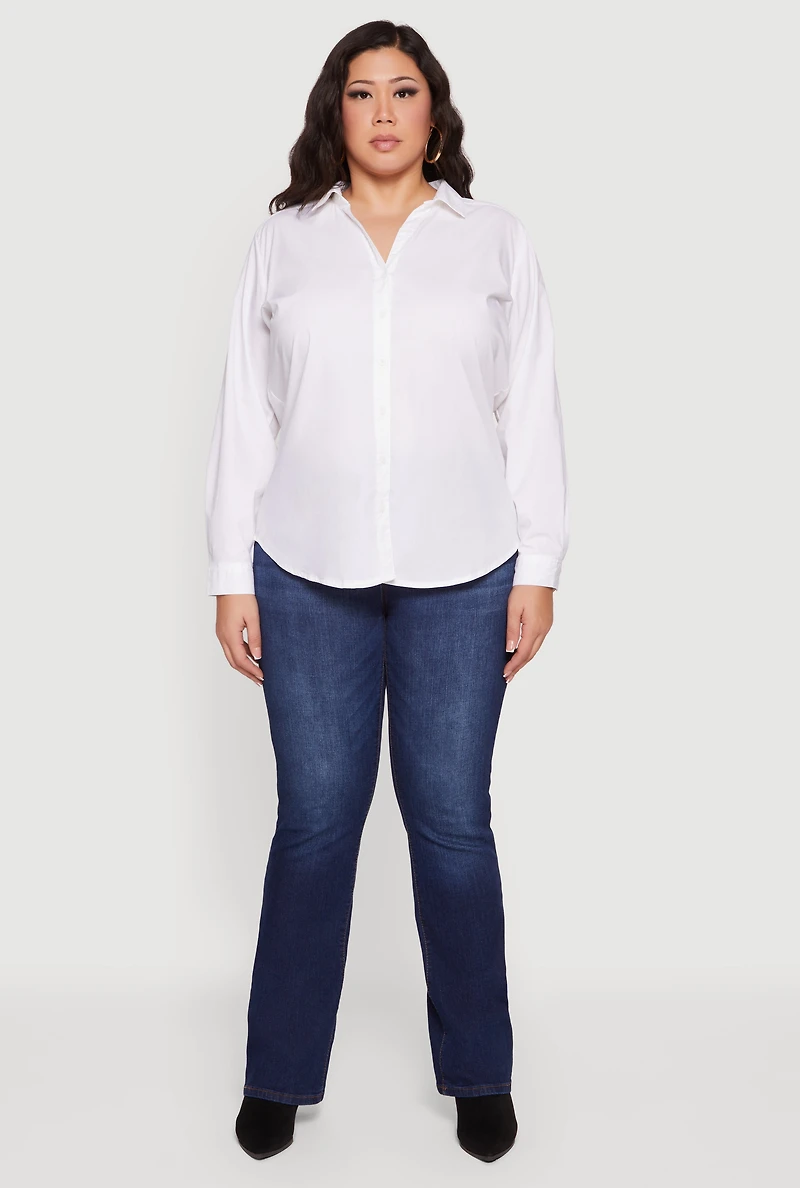 Plus Button Front Long Sleeve Shirt