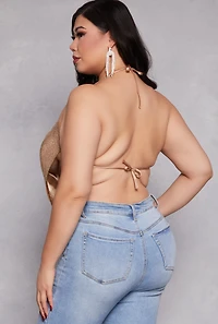 Womens Plus Size Spoon Jeans Rhinestone Halter Top, Yellow, Size 3X
