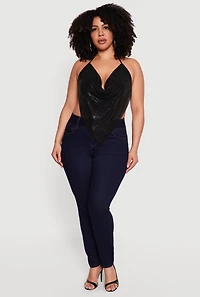 Plus Rhinestone Hanky Hem Halter Top