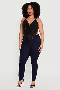 Plus Rhinestone Hanky Hem Halter Top