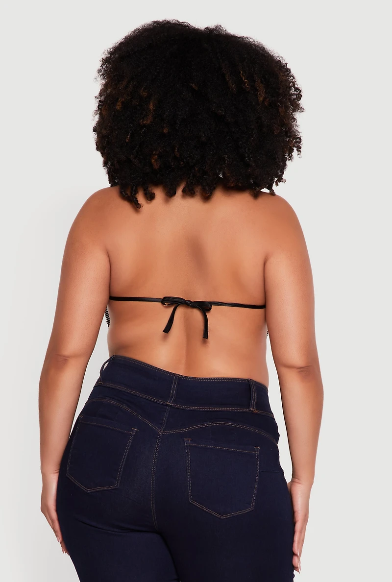 Plus Rhinestone Hanky Hem Halter Top