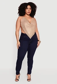 Plus Rhinestone Hanky Hem Open Back Halter Top