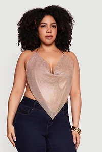 Plus Rhinestone Hanky Hem Open Back Halter Top