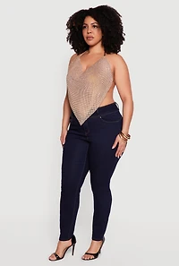 Plus Rhinestone Hanky Hem Open Back Halter Top