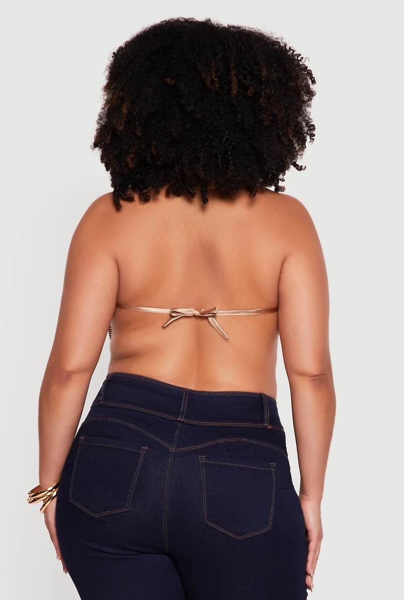 Plus Rhinestone Hanky Hem Open Back Halter Top