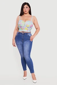 Plus Convertible Patterned Mesh Bustier Crop Top