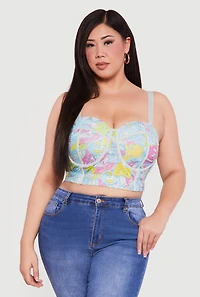 Plus Convertible Patterned Mesh Bustier Crop Top