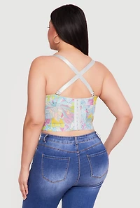 Plus Convertible Patterned Mesh Bustier Crop Top