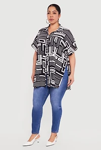 Plus Crepe Knit Side Slit Tunic Shirt