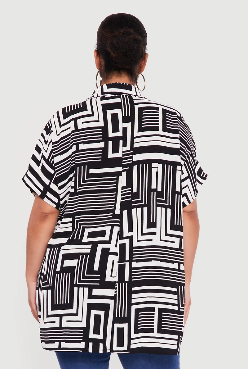 Plus Crepe Knit Side Slit Tunic Shirt