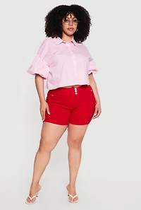 Plus Striped Bubble Sleeves Crop Shirt