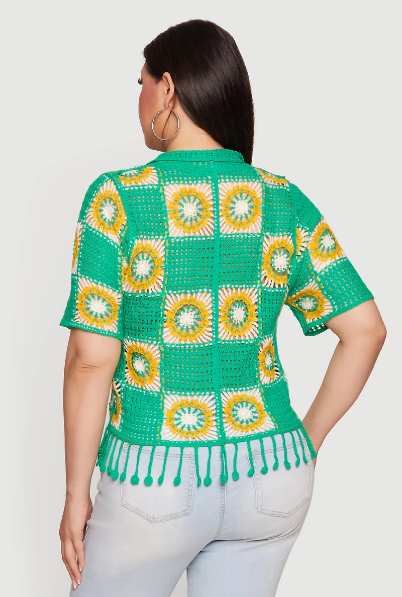 Plus Pom Fringe Hem Crochet Top