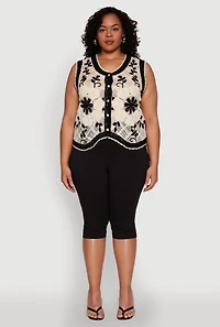 Womens Plus Size Floral Pattern Crochet Vest, Multi, Size 2X