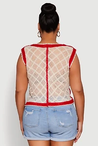 Womens Plus Floral Pattern Crochet Vest, Multi,