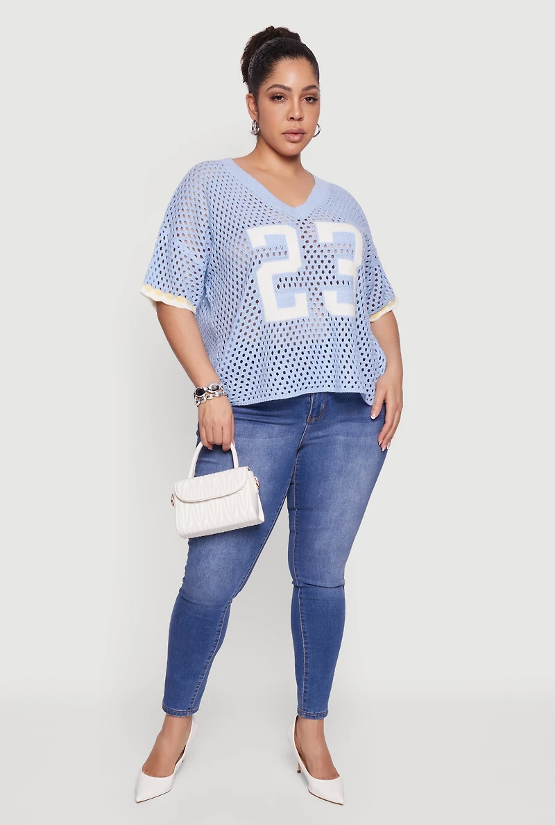 Plus 23 Short Sleeve Crochet Football Jersey