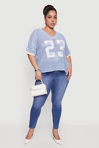 Plus 23 Short Sleeve Crochet Football Jersey