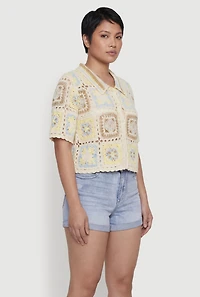 Plus Scallop Trim Button Front Crochet Top