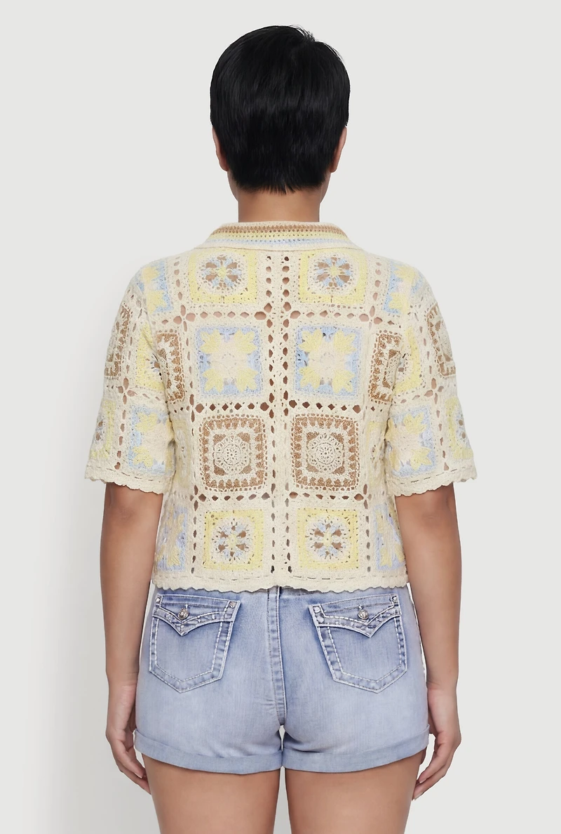 Plus Scallop Trim Button Front Crochet Top