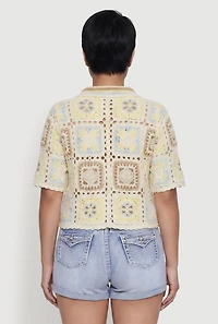Plus Scallop Trim Button Front Crochet Top