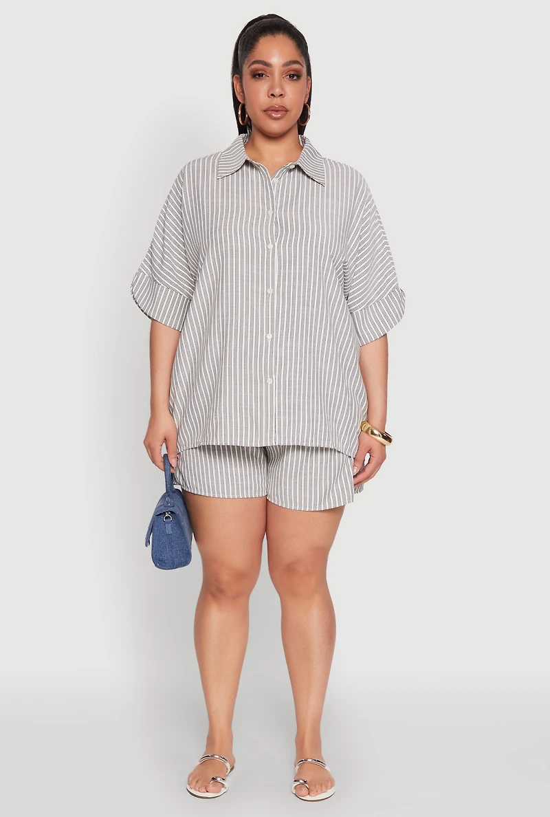Plus Striped Elastic Waist Shorts