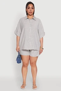 Plus Striped Elastic Waist Shorts