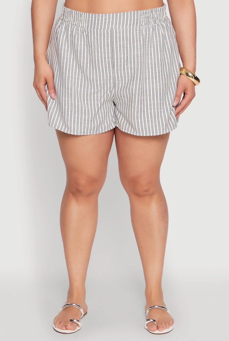 Womens Plus Striped Elastic Waist Shorts, 2X