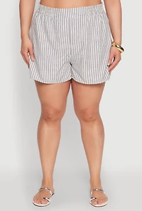 Plus Striped Elastic Waist Shorts