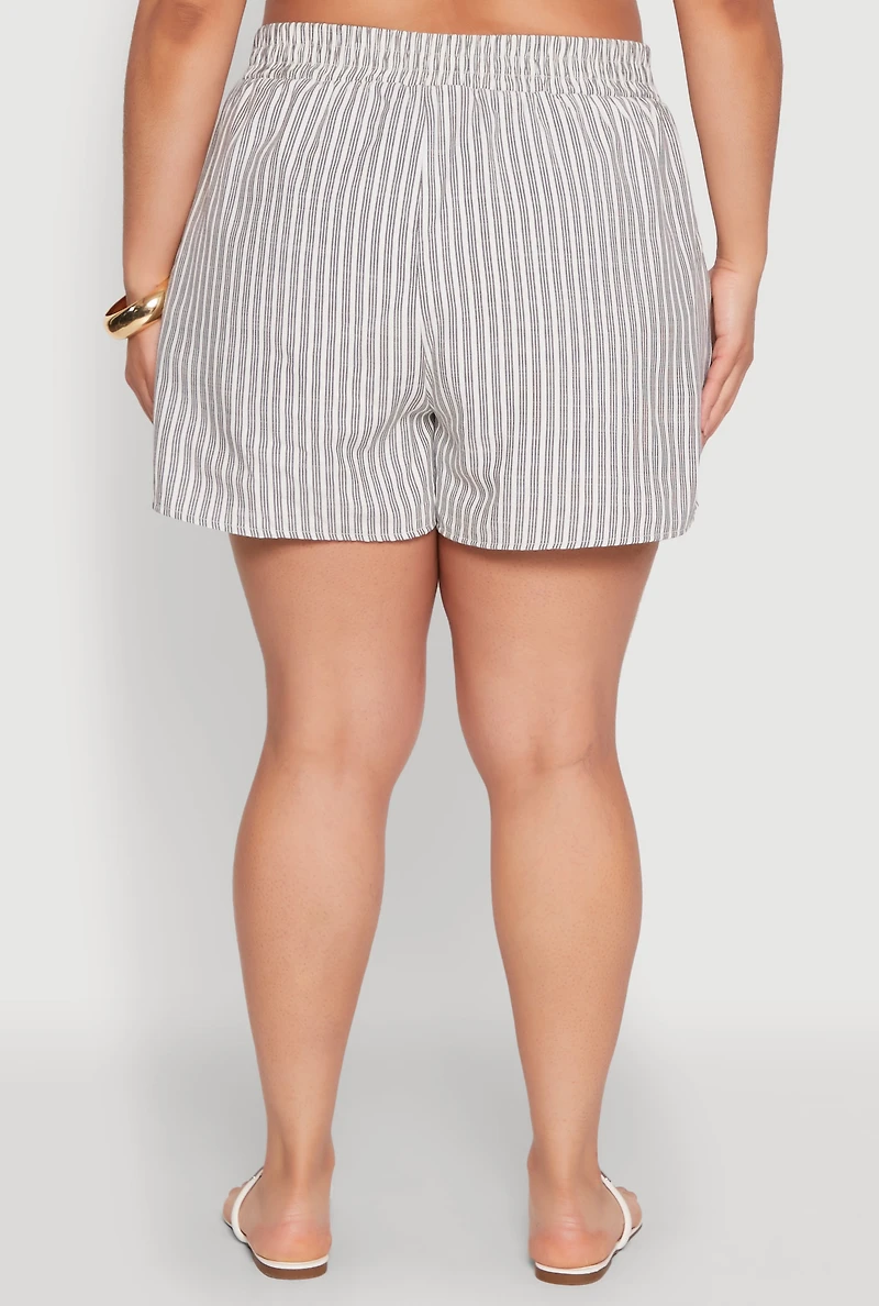 Plus Striped Elastic Waist Shorts